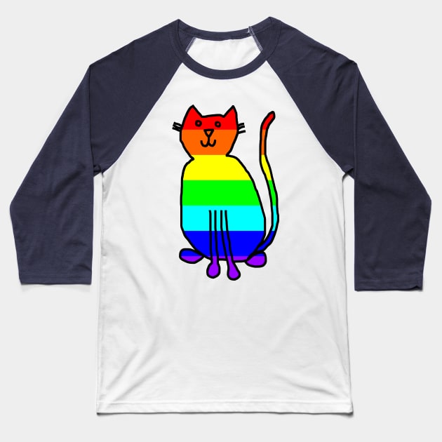 Cat Rainbow Baseball T-Shirt by ellenhenryart